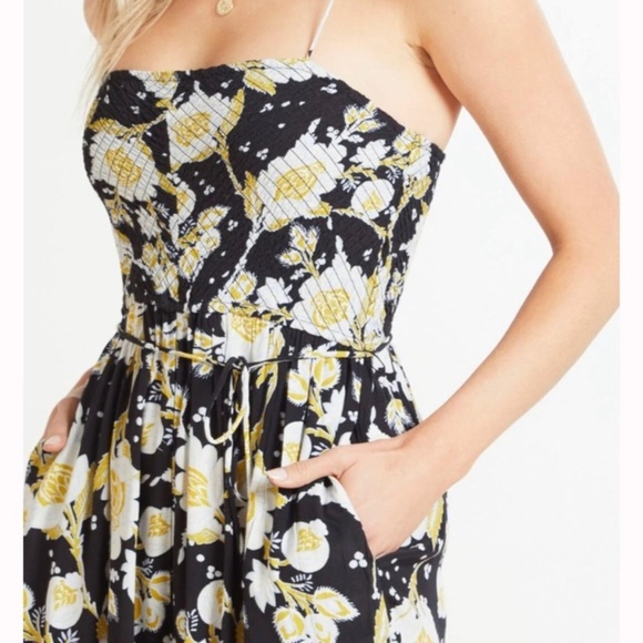 Free People Jumpsuit Little Of Your Love Floral Wide Leg Spaghetti Strap Smocked - Picture 4 of 16
